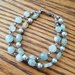 Handmade aquamarine and pearl bracelet